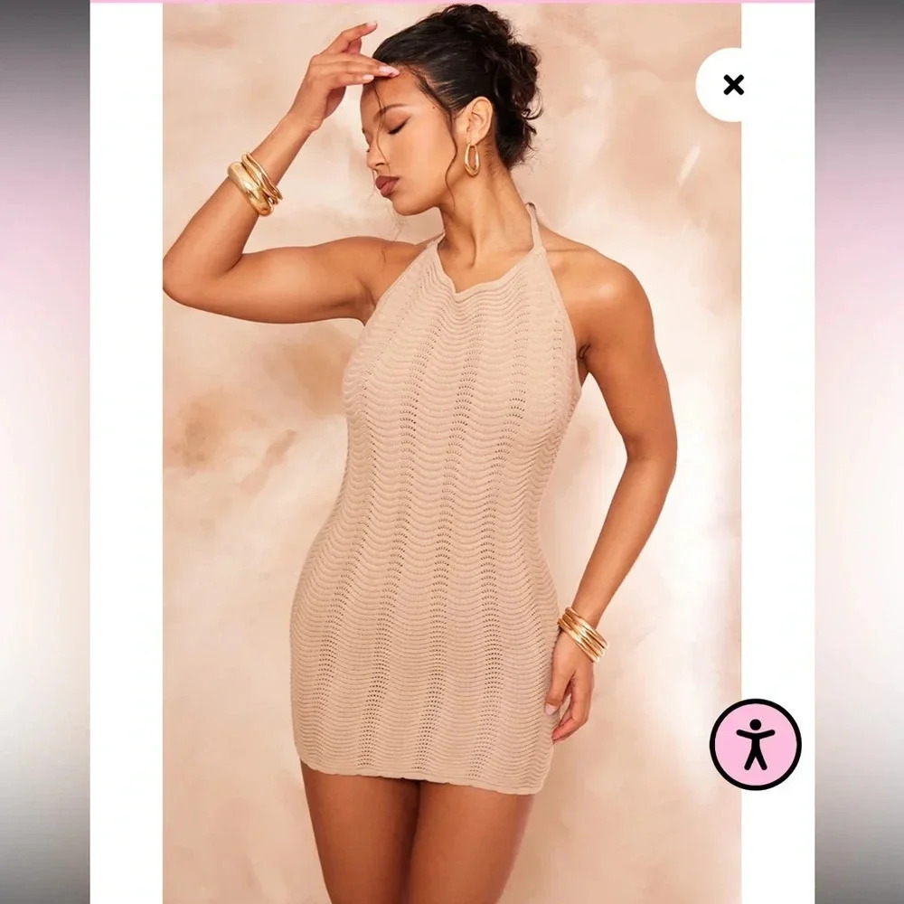 PrettyLittleThing wave knit mini halter dress